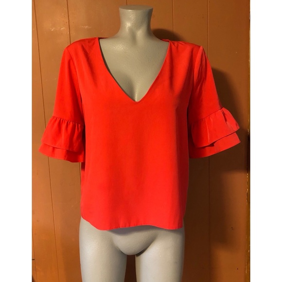 TOPSHOP Ruffle Sleeve Top with Bow - Picture 3 of 7